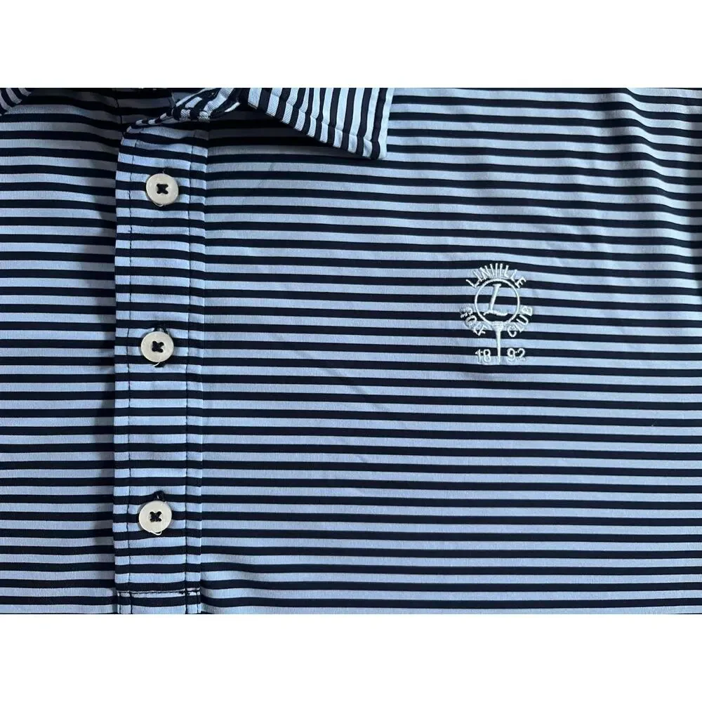 Ralph Lauren RLX Polo Shirt Mens XL Blue Striped Linville Golf Club NC Wicking